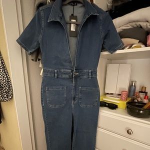 Nasty Gal Deep V Denim Jumpsuit-NWT